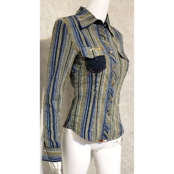 NWT - Lucy Paris Button Down Random Thread 100% Cotton Shirt - Size S
